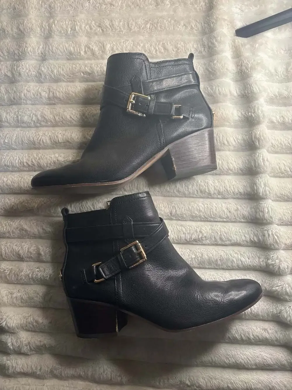 Coach Felicia Black Leather Buckle Ankle Booties - Picture 2 of 5